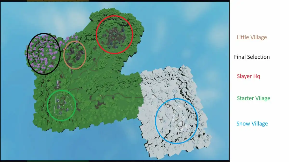 A Map of Weak Legacy with breathing trainer locations circled