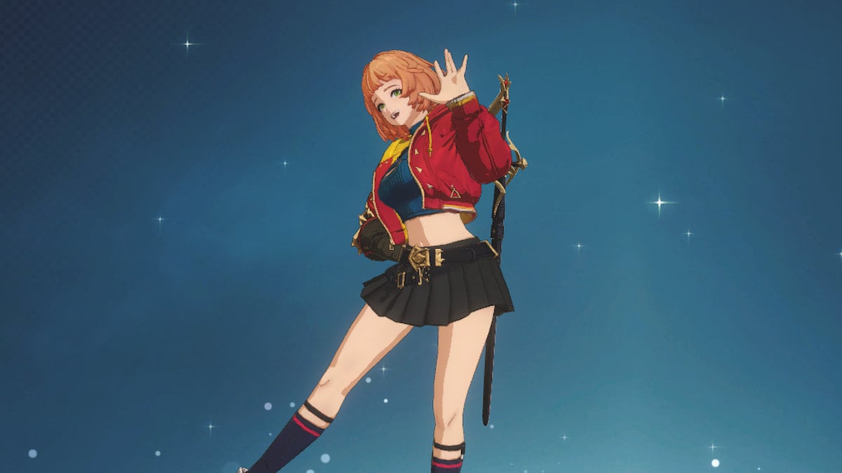 Hunter Emma Laurent from Solo Leveling Arise dressed in red jacket and black skirt